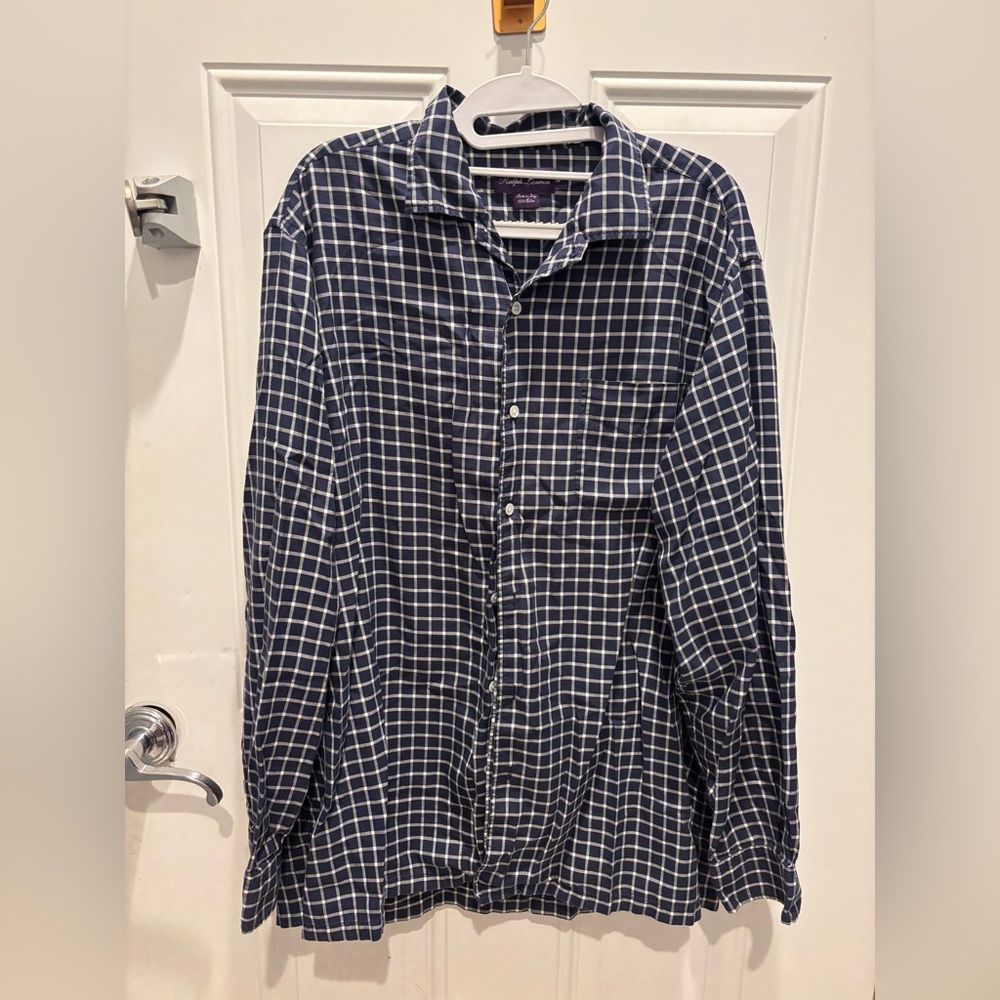 Ralph Lauren Purple Label Navy and White Windowpane Button-Up Shirt